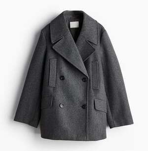 H&M Dark Gray Melange Double-Breasted Peacoat